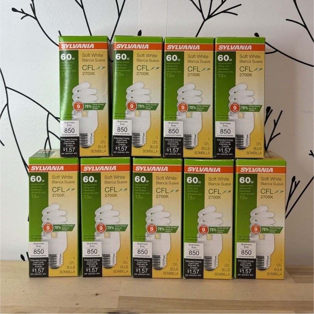 SYLVANIA Spiral CFL Bulbs Lot of‎ 9 13W Soft White 2700K 850 Lumens NIB